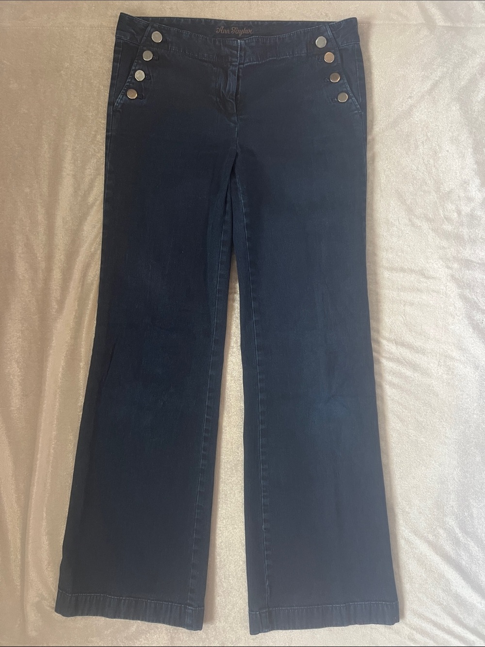 Ann Taylor Dark Navy Wide-Leg Jeans with Sailor Buttons